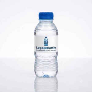 Blue clear plastic water bottles with caps for events