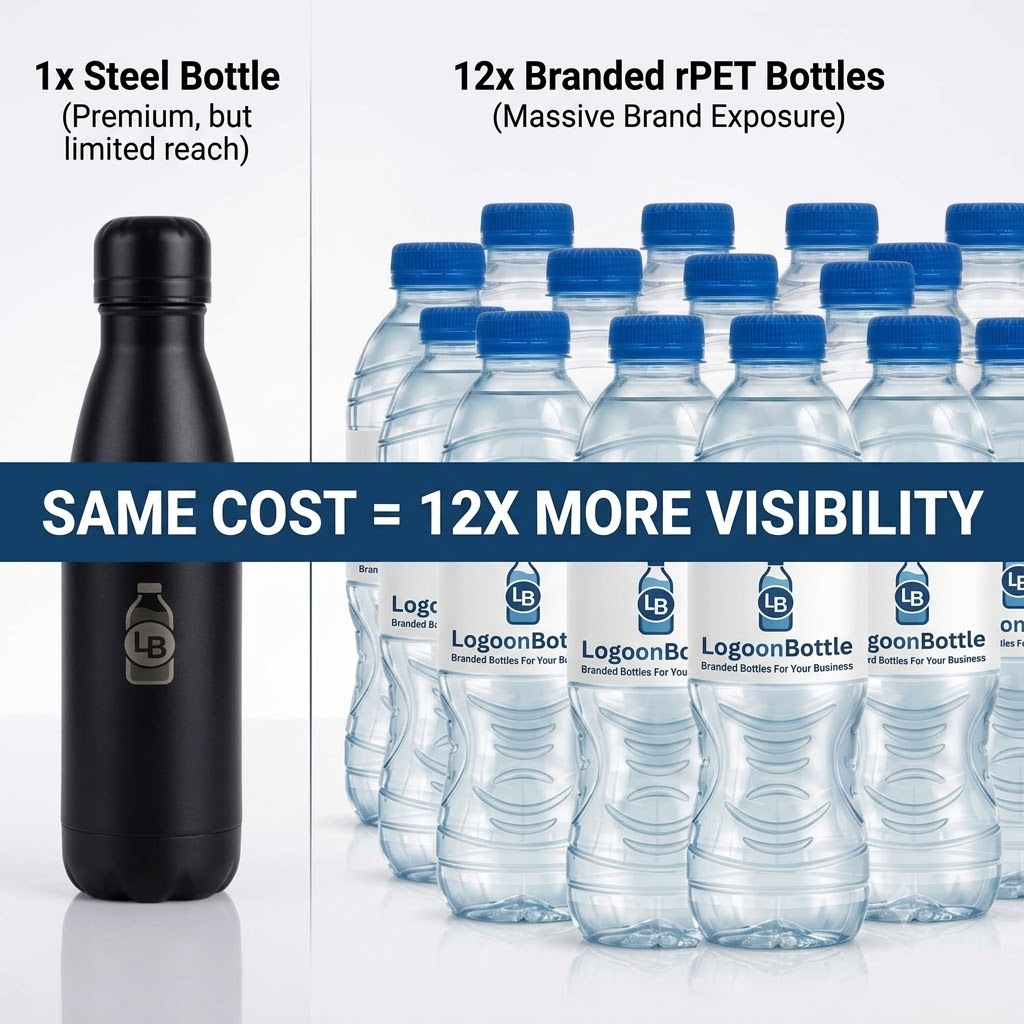 bottled water with company logo