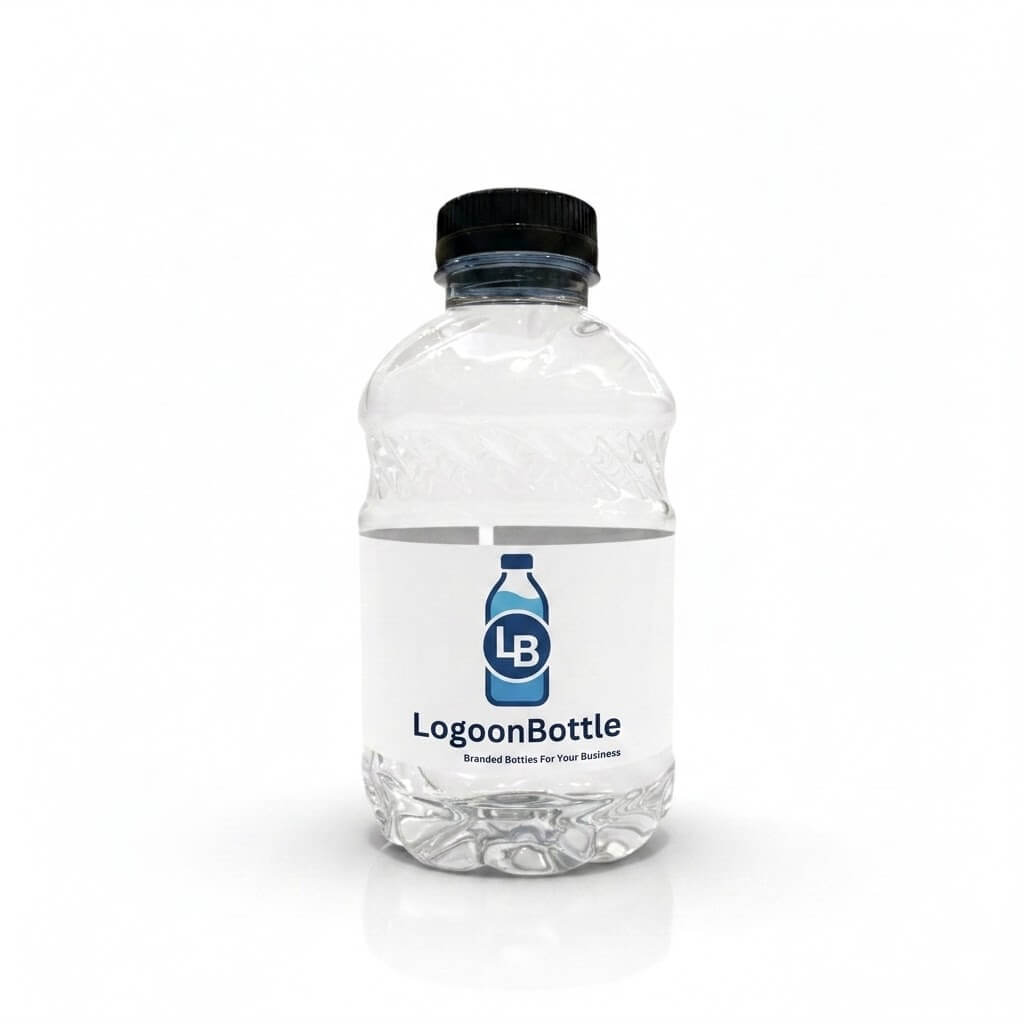 Customized water bottle with business logo for event black cap